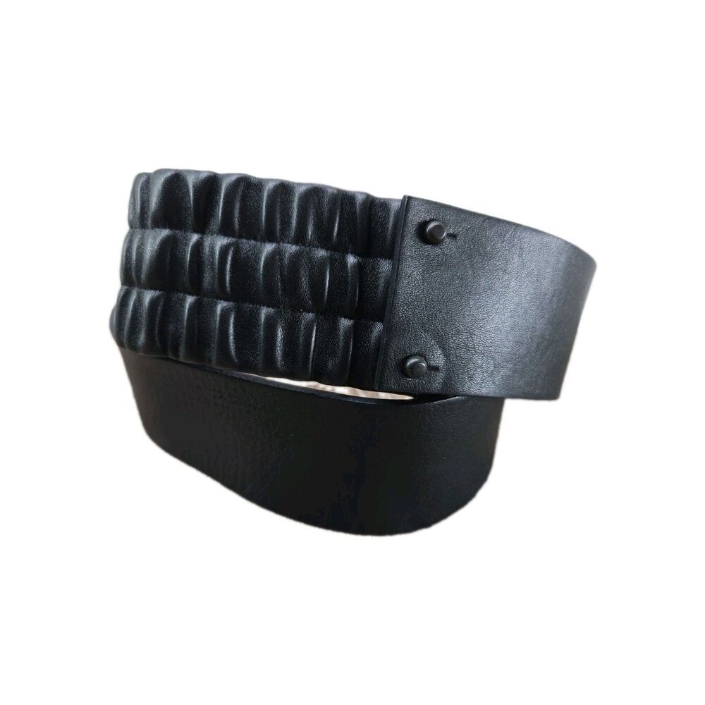 Akris A-K-R-I-S Designer Leather Belt Women Black 38" Waist 2" Width Runway